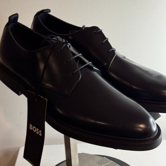 BOSS Mens Larry Brush Off Leather Derby Dress Shoe Oxford US size 12 new - Picture 1 of 14